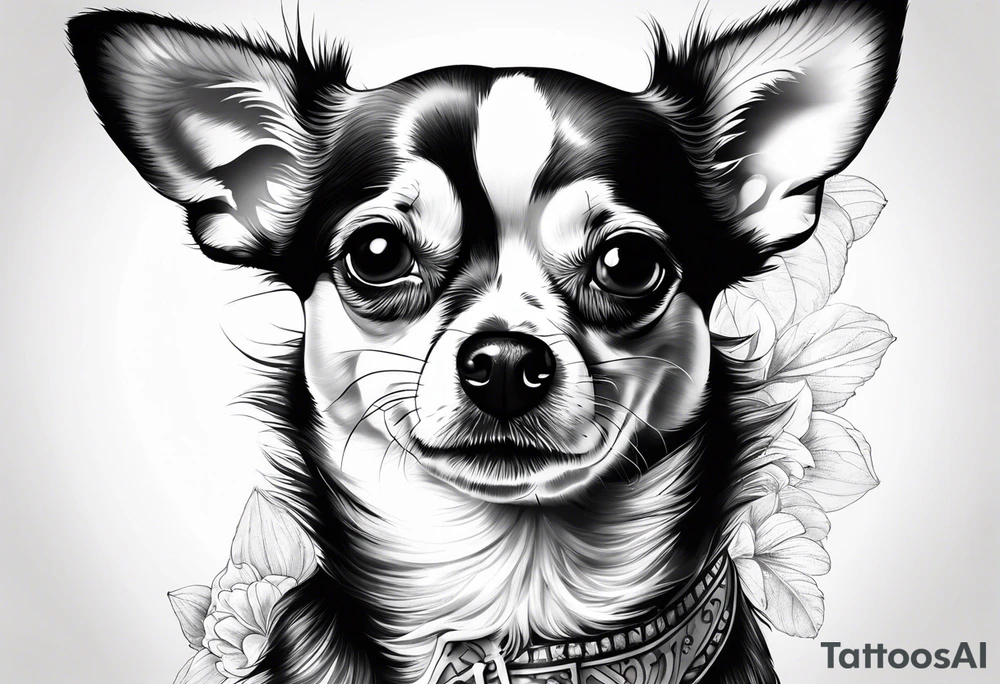 Portrait of chihuahua dog with paw print and phrase “loving you changed my life, losing you did the same.” tattoo idea