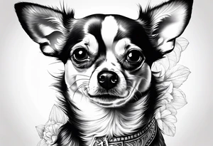 Portrait of chihuahua dog with paw print and phrase “loving you changed my life, losing you did the same.” tattoo idea