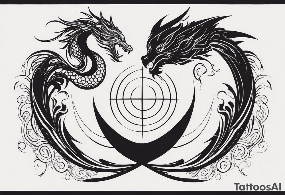 For a Gen Z-inspired dragon and phoenix tattoo, think of a clean, minimalist design that combines symbolism with bold, sleek lines. Imagine a dragon and phoenix spiraling together in a yin-yang-inspired layout. The dragon has a slightly abstract, modern shape, with sharp, flowing lines to show power, resilience, and wisdom, while the phoenix is rendered with sweeping curves and minimal detailing, symbolizing rebirth, growth, and transformation.

Both creatures should interact in a harmonious way, representing balance and duality. To keep it meaningful, focus on line work rather than intricate shading—clear, open spaces allow the tattoo to feel light and energetic. Adding small symbols, like stars or a faint galaxy backdrop, can enhance the "rising from ashes" and "strength through challenge" themes. This design will have a timeless appeal while resonating with Gen Z’s love for symbolism and simplicity. tattoo idea