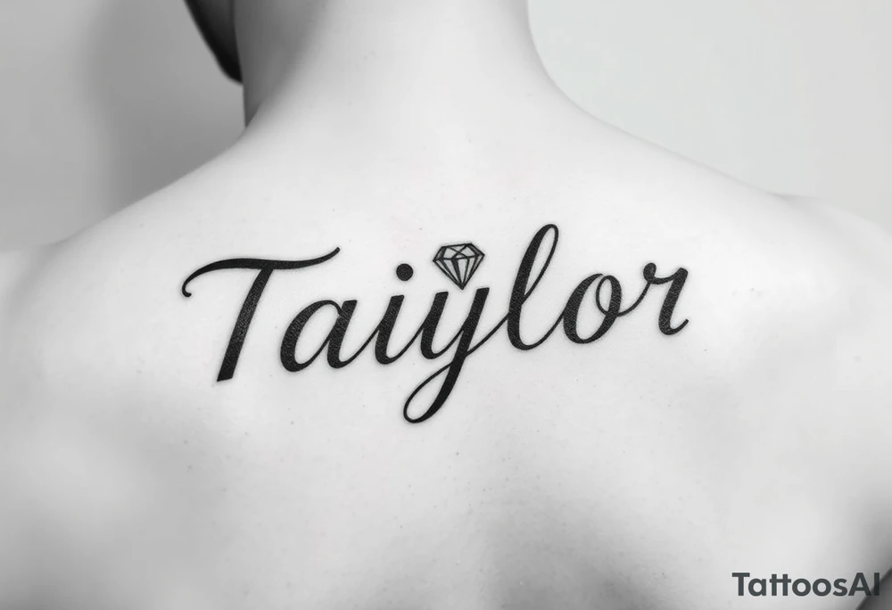 The name Taiylor spelled horizontal with the O as a diamond ring behind the ear tattoo tattoo idea