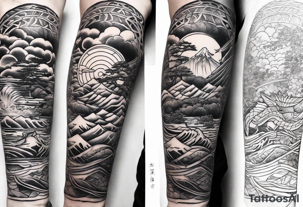 Japanese forearm sleeve stencil tattoo idea