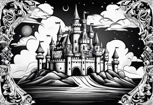 A castle floating above a crystal tattoo idea