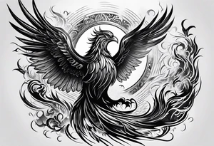 Powerful phoenix rising from the ashes of hell being its past of sin and addiction, being reborn. tattoo idea