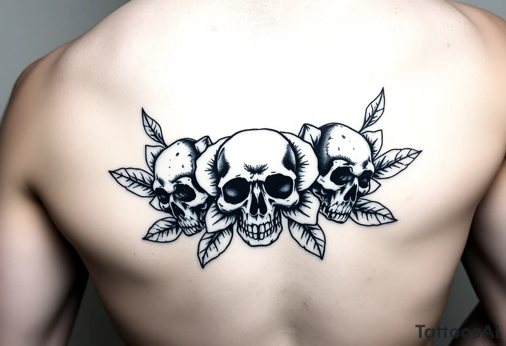 Three Flowers with skulls in the center of the flowers tattoo idea