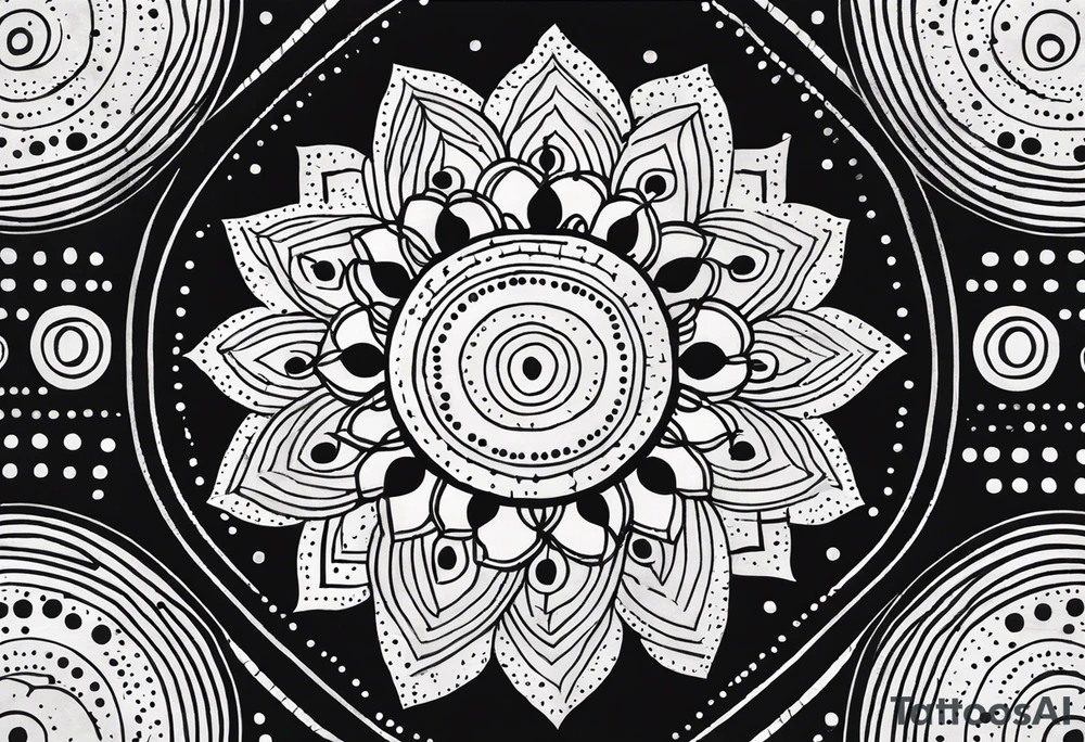 simple sunshine mandala made of black dots with circles tattoo idea