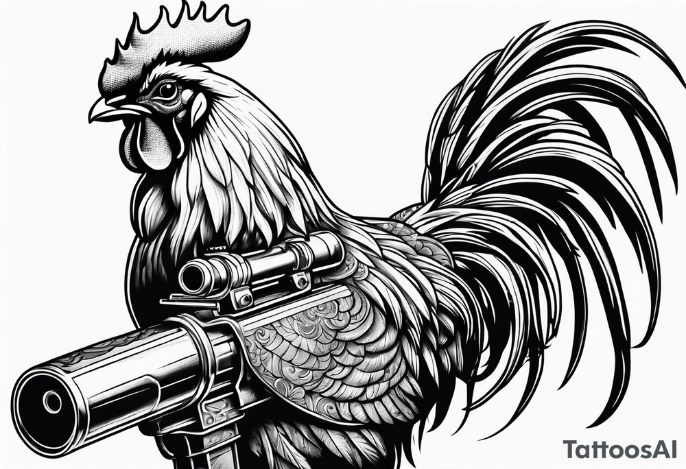 rooster holding a machine gun tattoo idea