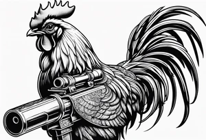 rooster holding a machine gun tattoo idea