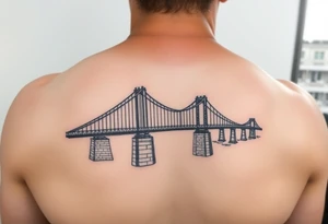 Fine line tattoo of the fort Duquesne bridge with vintage vibes, small and place it on left arm, just above the elbow tattoo idea