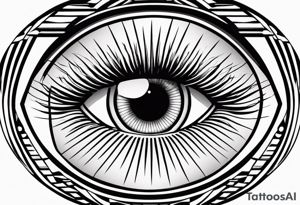 100 eyes with big eye lashes in geometric form in a oval tattoo idea