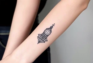 Smile face sad face happy face with clock tower tattoo idea