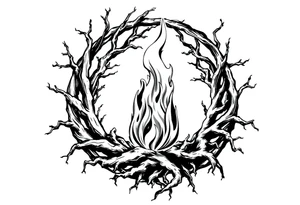 a flame imprisoned in a roots circle tattoo idea