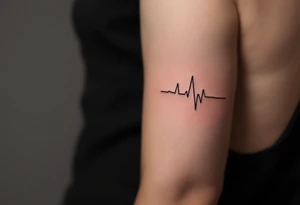 Delicate heartbeat line ending in "Lucie – 06.08.2016 v 2:22" in wine red ink. tattoo idea