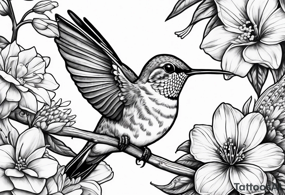 hummingbird, yellow finch, red cardinal, flower garden, tattoo idea