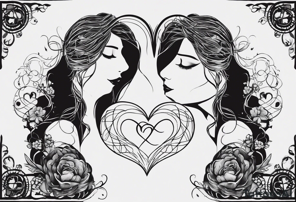 Love Tattoos:

	1.	Connected Silhouettes: Design silhouettes of two people standing, their hands barely touching, forming a heart in the space between them. Use thin black lines for a subtle effect. tattoo idea