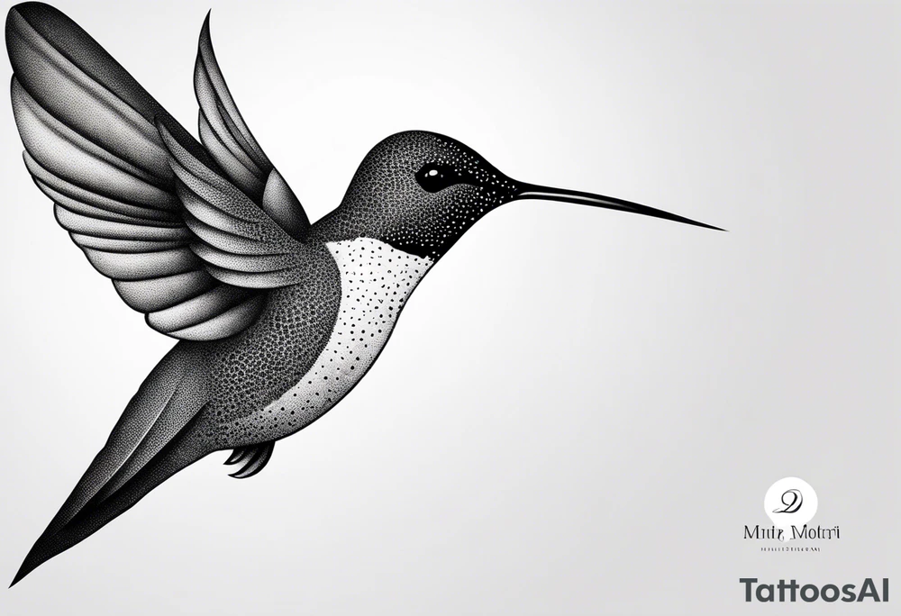 Design a minimalist tattoo of a hummingbird in flight, with elegant lines capturing its grace and vibrant energy tattoo idea