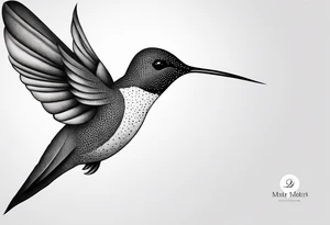 Design a minimalist tattoo of a hummingbird in flight, with elegant lines capturing its grace and vibrant energy tattoo idea