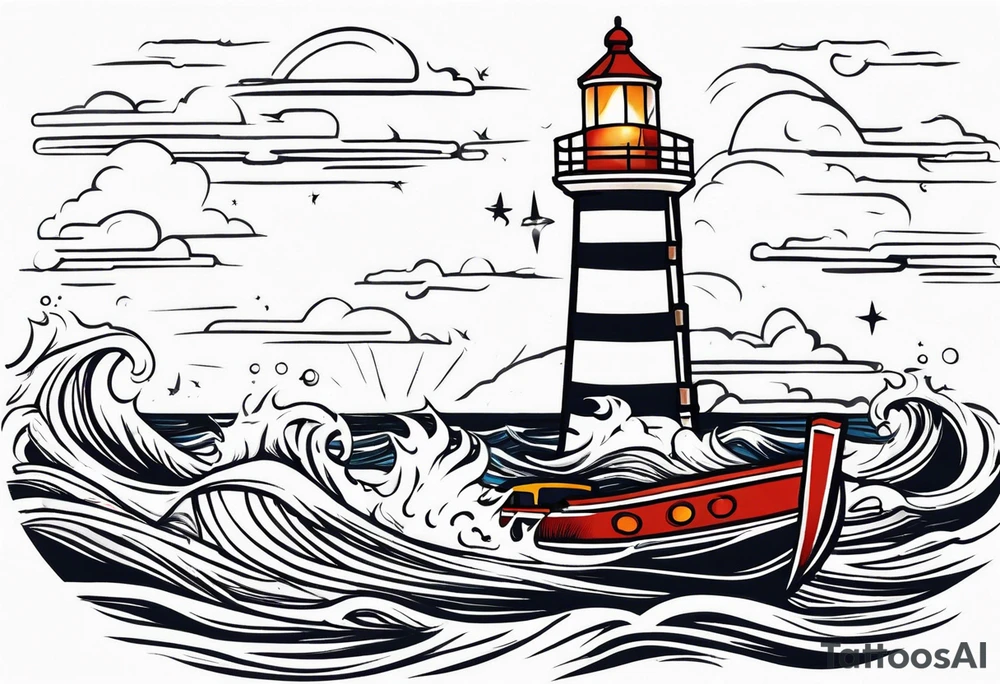 Leuchtturm 
Seil Bild 
Feuer 
Welle 
Schiff tattoo idea