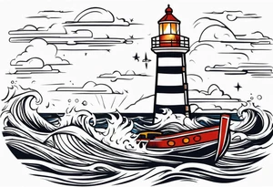 Leuchtturm 
Seil Bild 
Feuer 
Welle 
Schiff tattoo idea