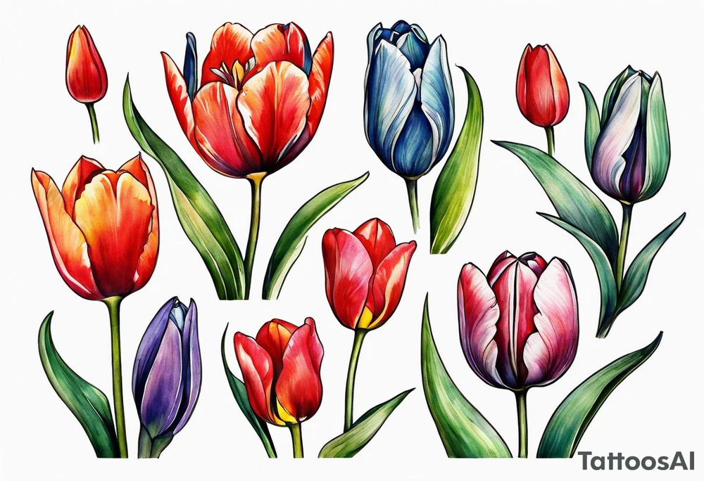 Tiny watercolor tulips tattoo idea