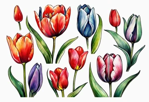 Tiny watercolor tulips tattoo idea