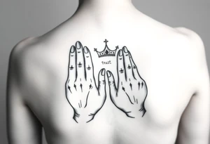 Prayer hands together trust, believe, crown tattoo idea