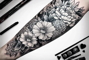 Japanese traditional style
leg sleeve with a bird and flowers tattoo idea