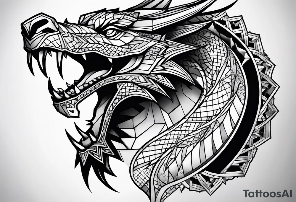 geometric dragon facing front tattoo idea