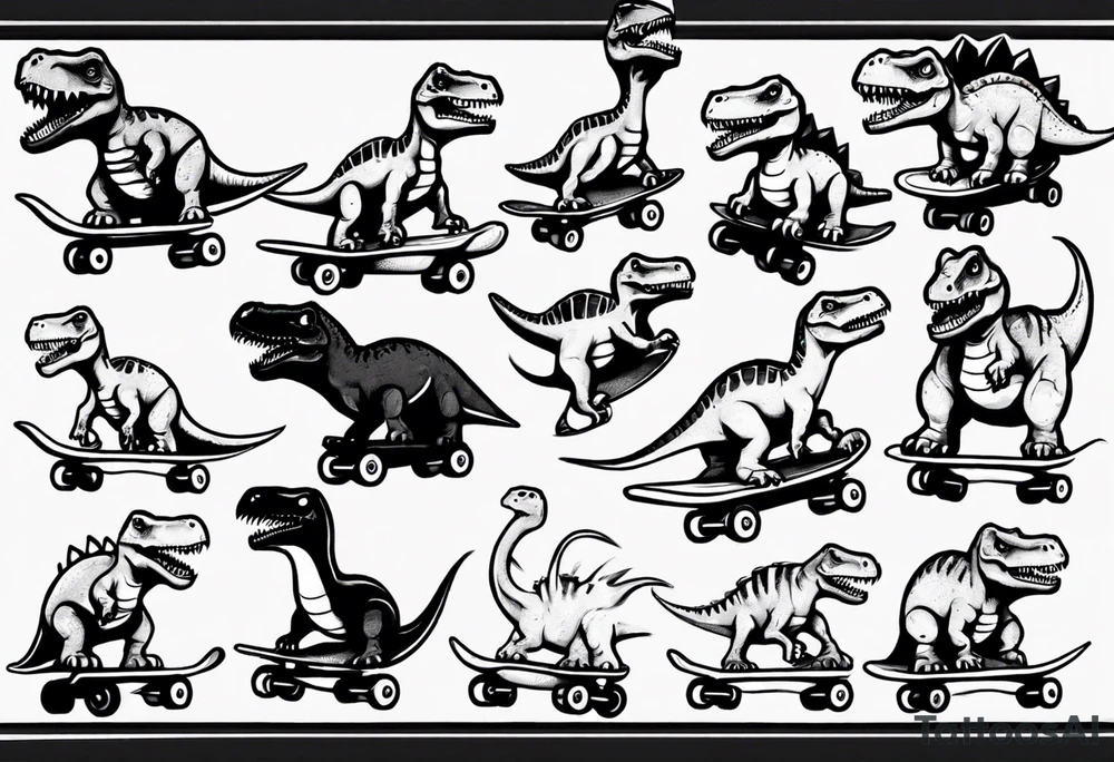 dinosaur riding a skateboard tattoo idea