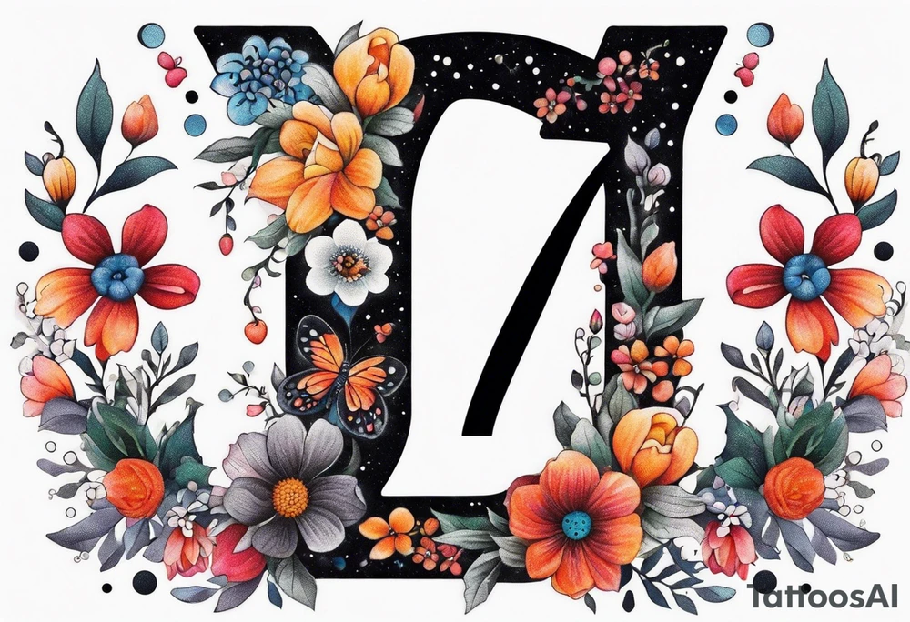 The number seven surrounded by colorful flowers tattoo idea