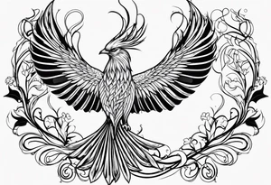 simple outline pheonix with a tail of shamrocks tattoo idea