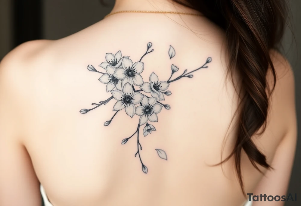 delicate cherry blossoms swirling in spring breeze with petals tattoo idea