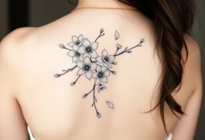 delicate cherry blossoms swirling in spring breeze with petals tattoo idea