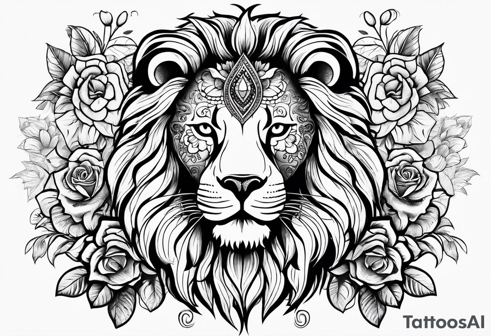Lion, sugar skull,  flower, people shadow tattoo idea