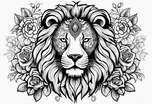 Lion, sugar skull,  flower, people shadow tattoo idea
