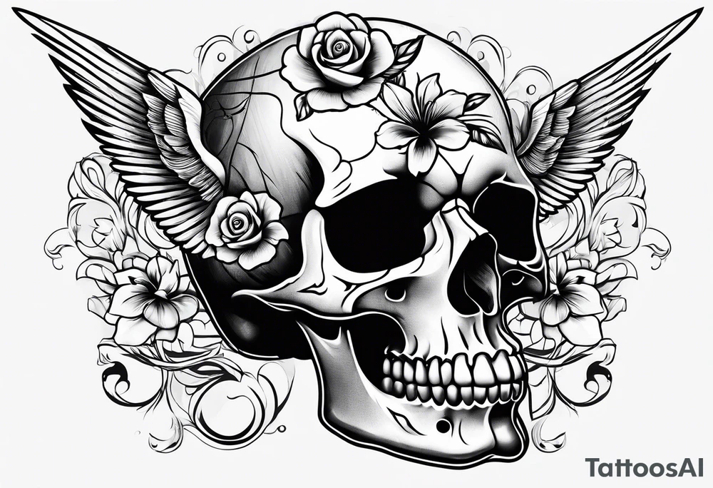 Skull and swallow simple tattoo idea