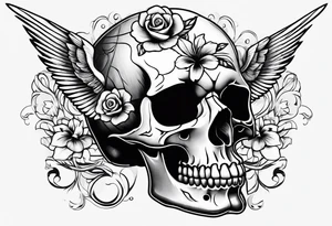 Skull and swallow simple tattoo idea
