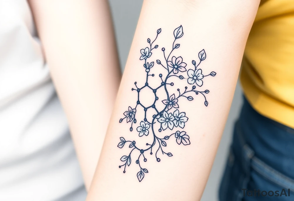 Bipolar disorder molecule with vines and flowers intertwined tattoo idea