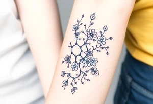 Bipolar disorder molecule with vines and flowers intertwined tattoo idea