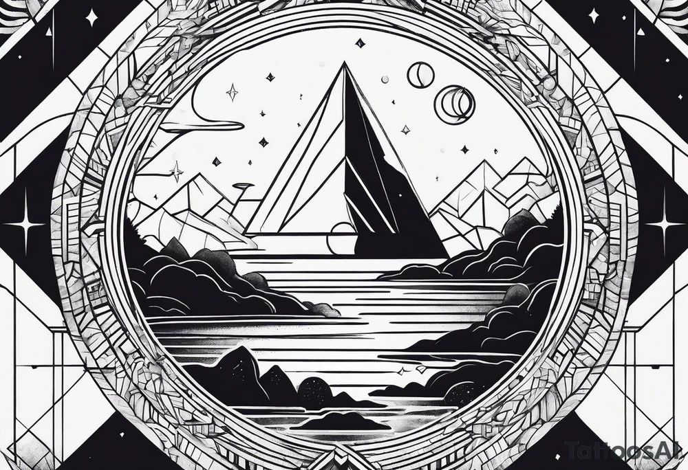 nature vs space in geometric line tattoo idea