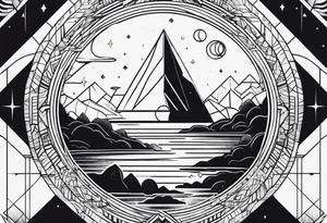 nature vs space in geometric line tattoo idea