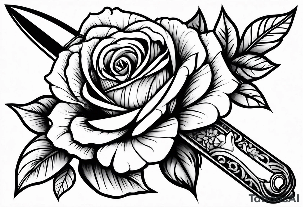 Dagger stabbing roses tattoo idea