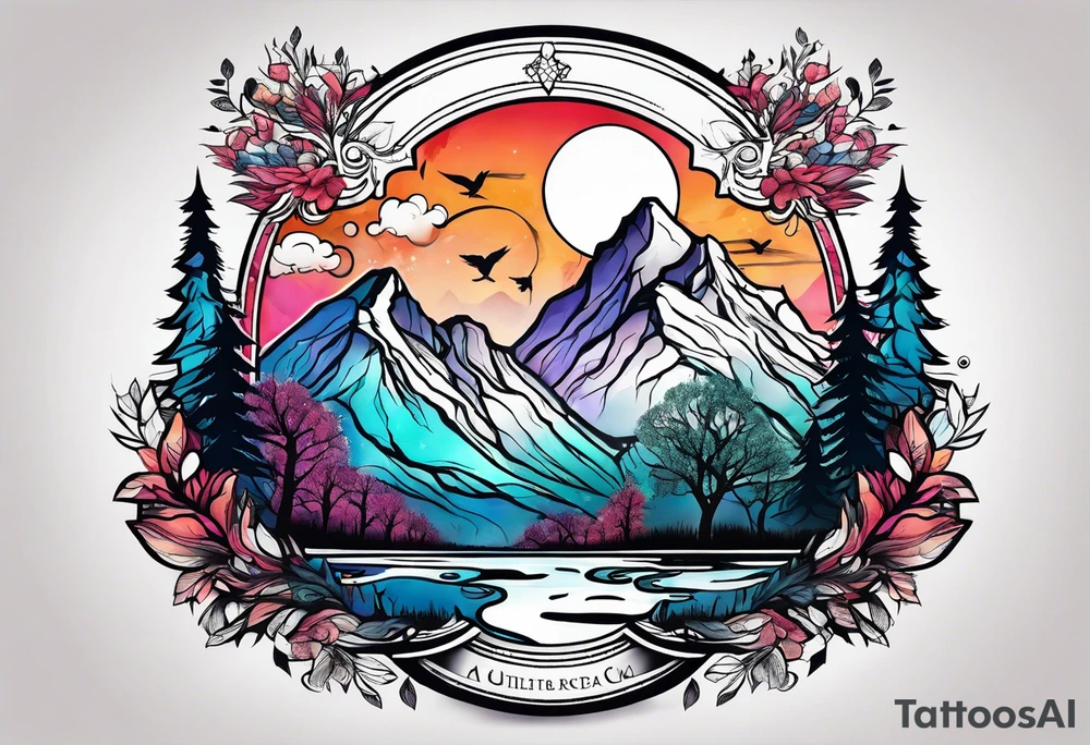 mountain with tree of life tattoo idea
