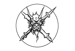 Abstract asterisk with a Japanese folklore demon from old times tattoo idea