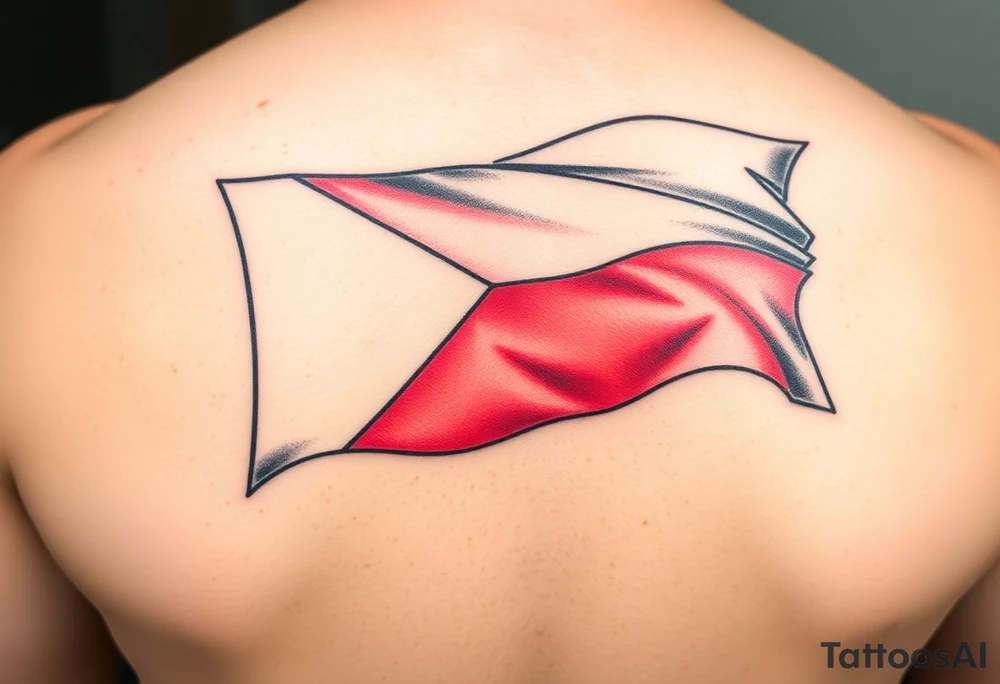 A waving Czech flag with a realistic fabric texture, with blue, red, and white colors flowing dynamically in the wind. tattoo idea