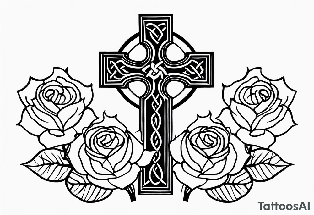 Scottish Celtic cross with two roses tattoo idea