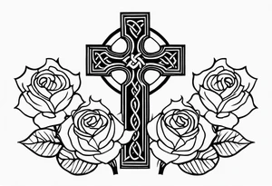 Scottish Celtic cross with two roses tattoo idea
