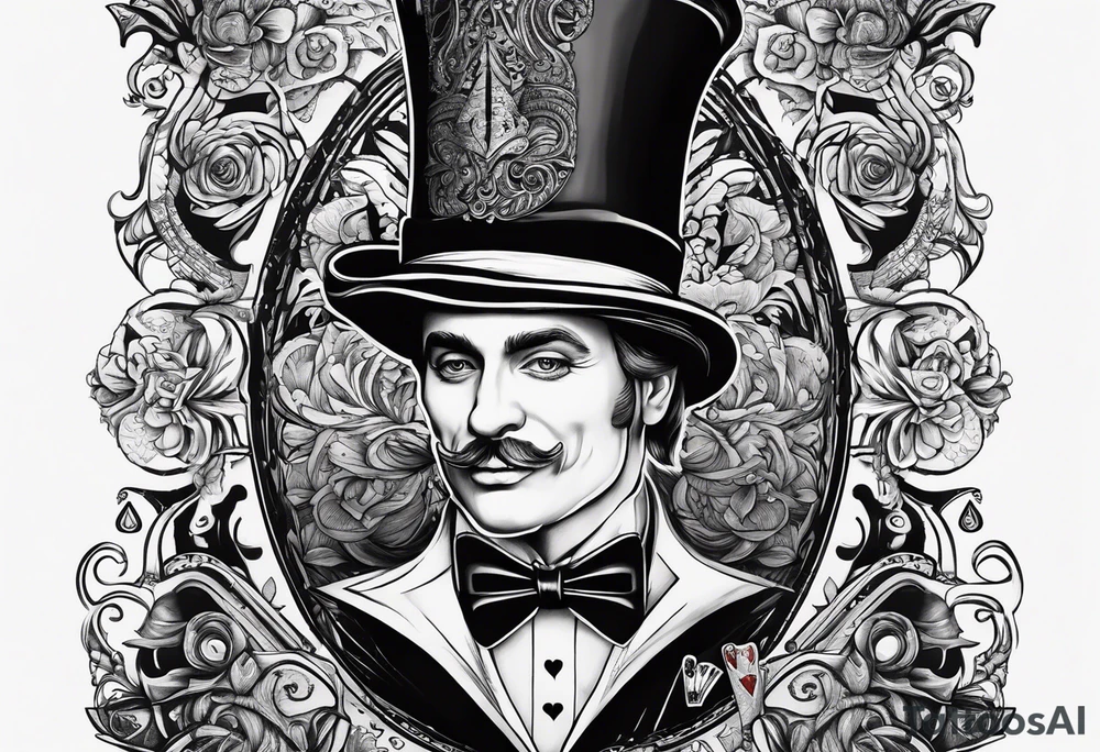 King of spades that says “we’re all mad here” with top hat tattoo idea