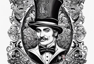 King of spades that says “we’re all mad here” with top hat tattoo idea