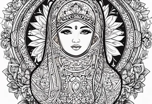 Matryoshka with geometric design,  with large pattern around it tattoo idea