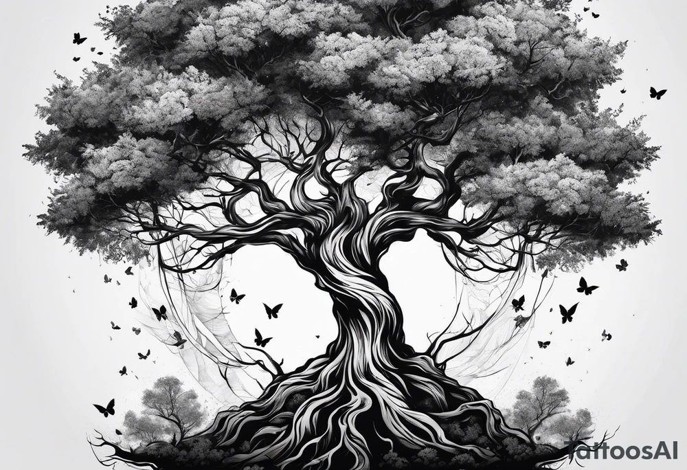 A tree progressing from death to life tattoo idea